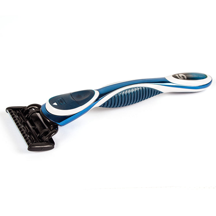 QShave Blue Men Shaving Razor, 1 Handle + 1 Cartridge X3 Blade + 9 Cartridges X5 Blade RQ119