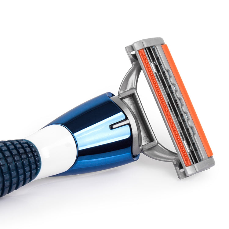 QShave Blue Men Shaving Razor, 1 Handle + 1 Cartridge X3 Blade + 9 Cartridges X5 Blade RQ119