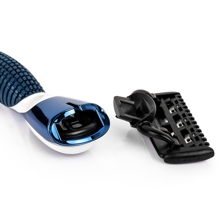 QShave Blue Men Shaving Razor, 1 Handle + 1 Cartridge X3 Blade + 9 Cartridges X5 Blade RQ119