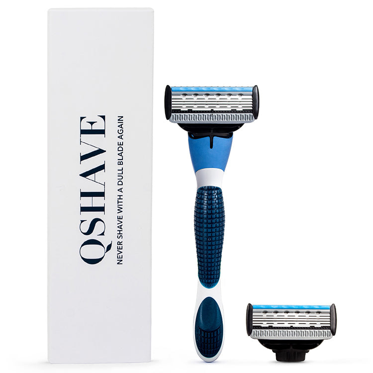 QSHAVE Blue Series 5-Layer USA Blade Manual Razor Men Shaving Razor with 2 Cartridges X5 Blade  LW10205