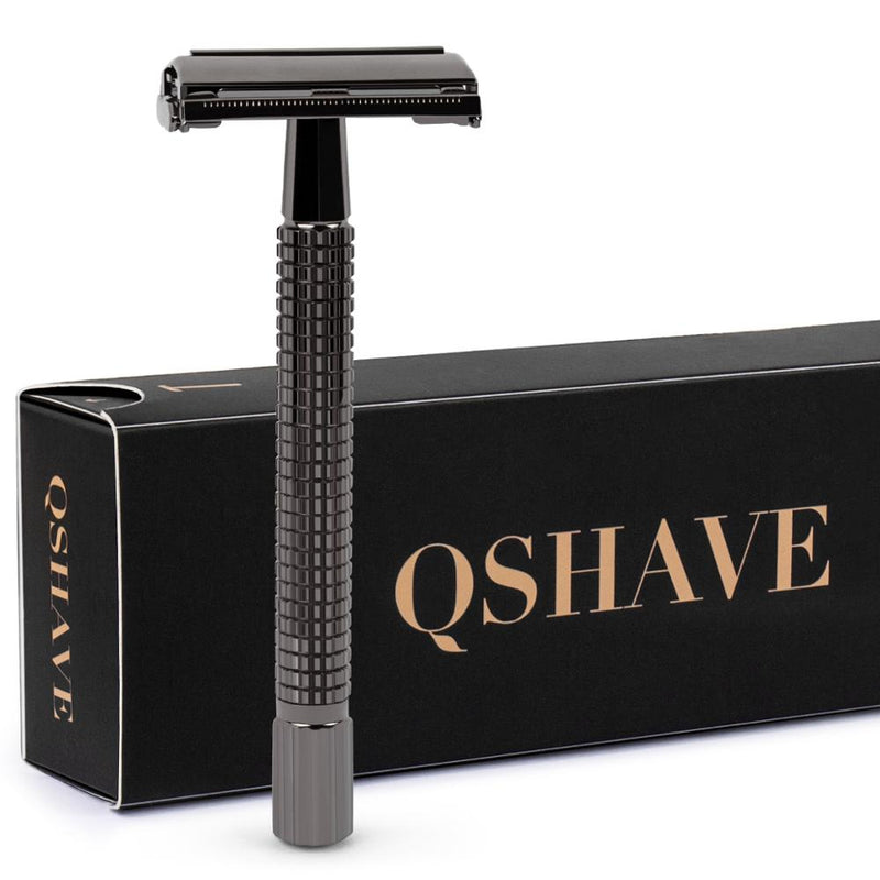 QShave Long Handle Butterfly Open Classic Safety Razor Double Edge Safety Razor Gunblack Color RD238