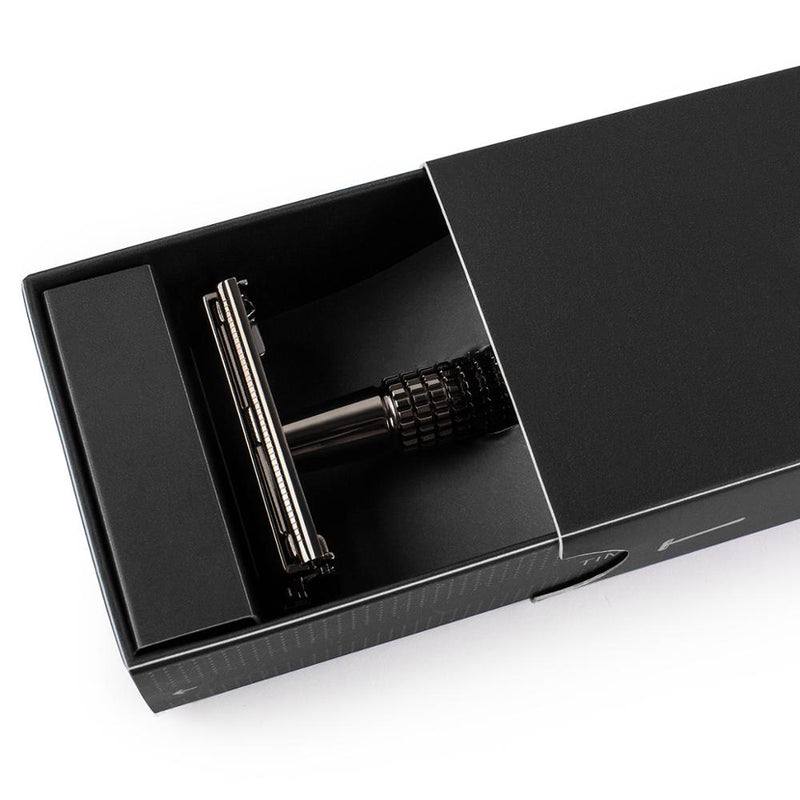 QShave Long Handle Butterfly Open Classic Safety Razor Double Edge Safety Razor Gunblack Color RD238