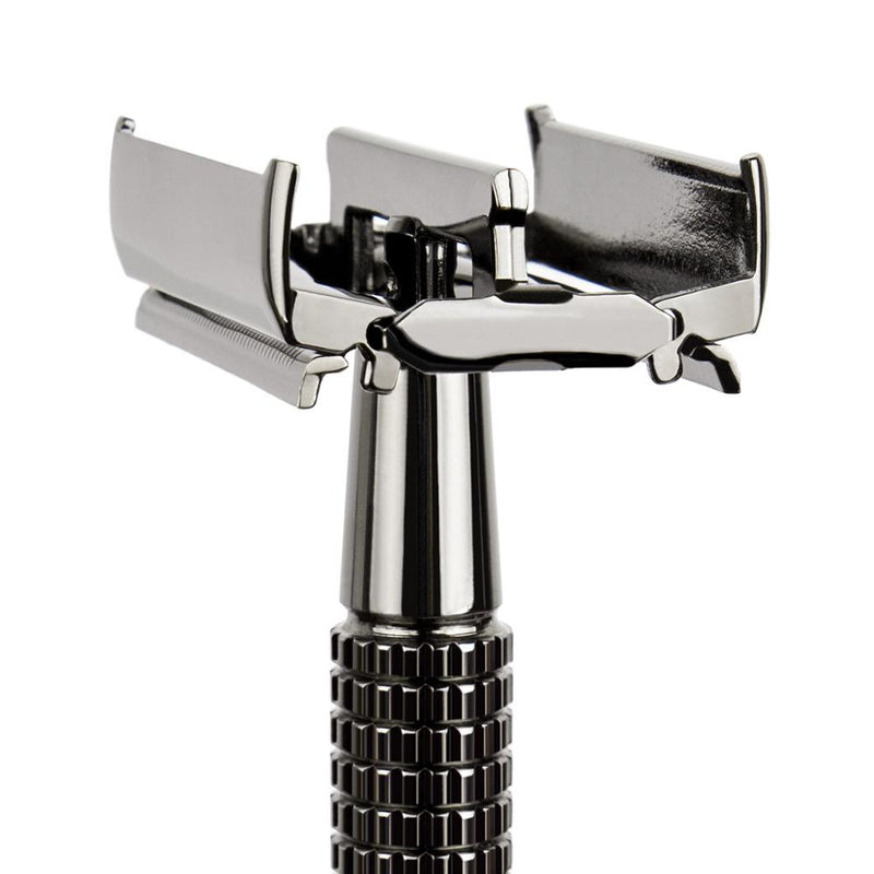 QShave Long Handle Butterfly Open Classic Safety Razor Double Edge Safety Razor Gunblack Color RD238