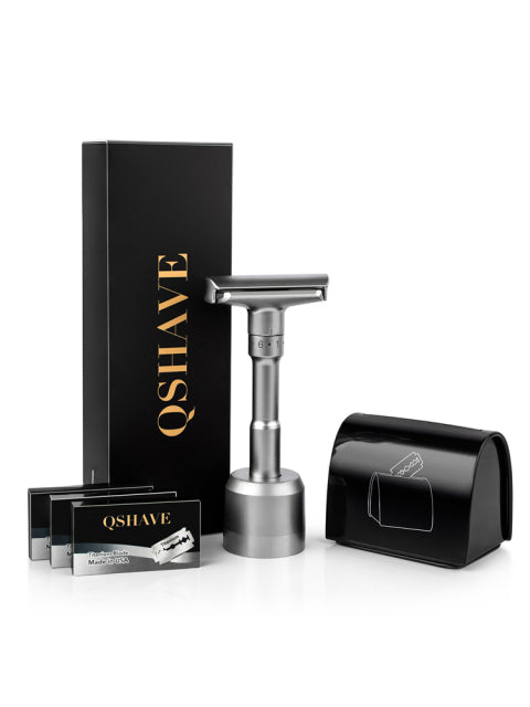 QSHAVE Adjustable Safety Razor kit  Shaving kit Holder + Razor + Blade Disposal Case +15 Blades set