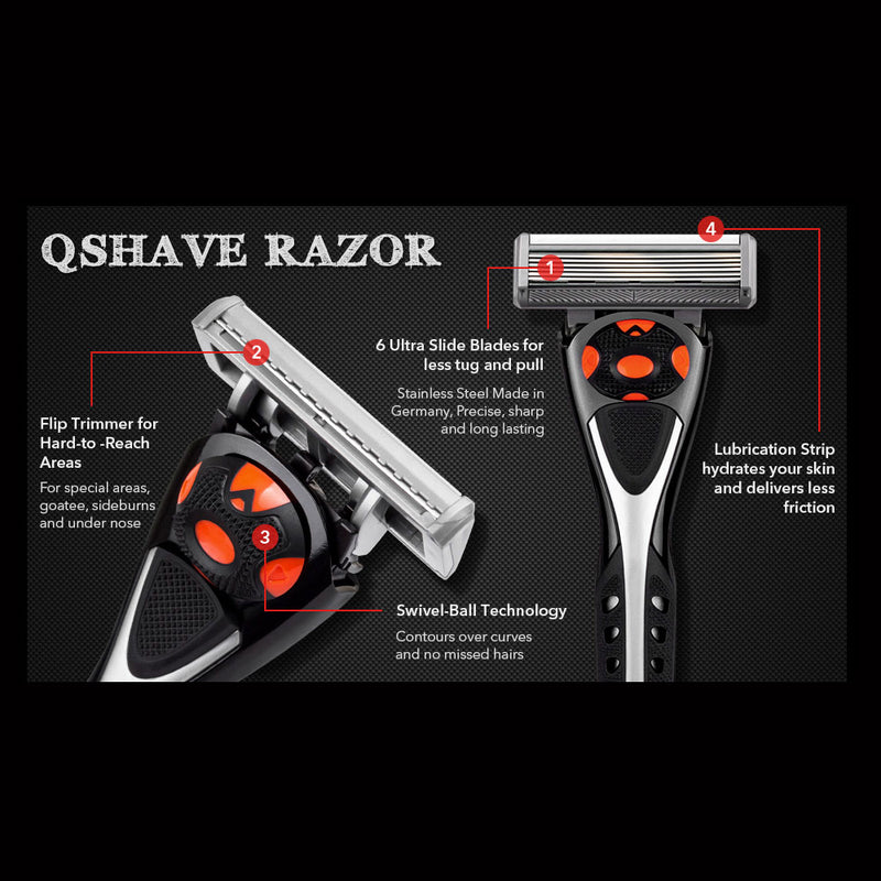 Qshave Black Spider New 6 Blade System Man Manual Shaving Razor Germany X6 Blade with Trimmer Blade RS604