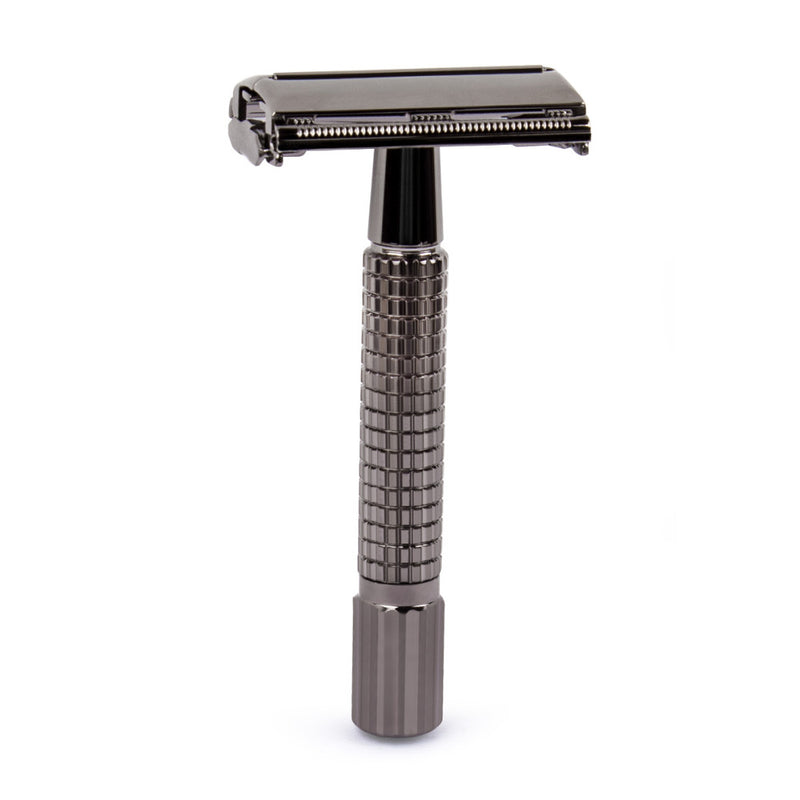 QSHAVE 8.7cm Short Handle Classic Safety Razor with 5 blades as gift Gunblack RD269