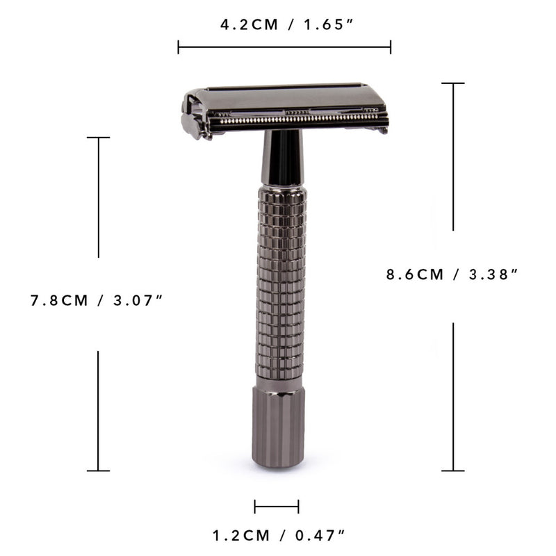 QSHAVE 8.7cm Short Handle Classic Safety Razor with 5 blades as gift Gunblack RD269