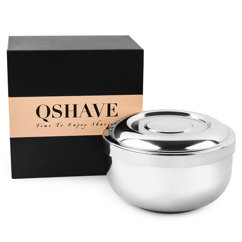 QSHAVE Stainless Steel Shaving Soap Cream Bowl Double Edge Razor Brush Stand QM3206