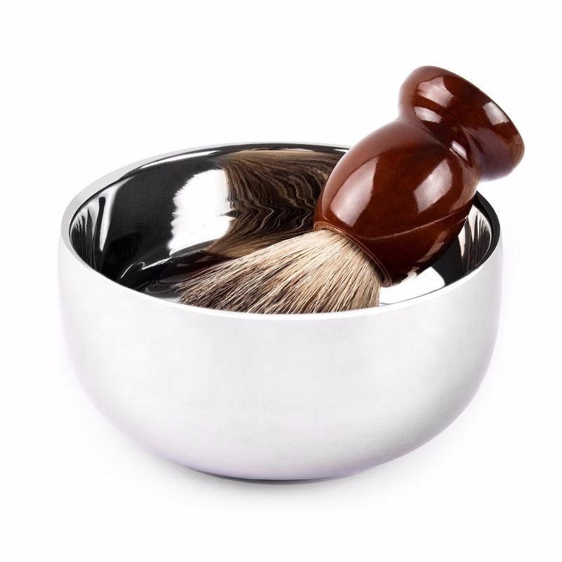 QSHAVE Stainless Steel Shaving Soap Cream Bowl Double Edge Razor Brush Stand QM3206