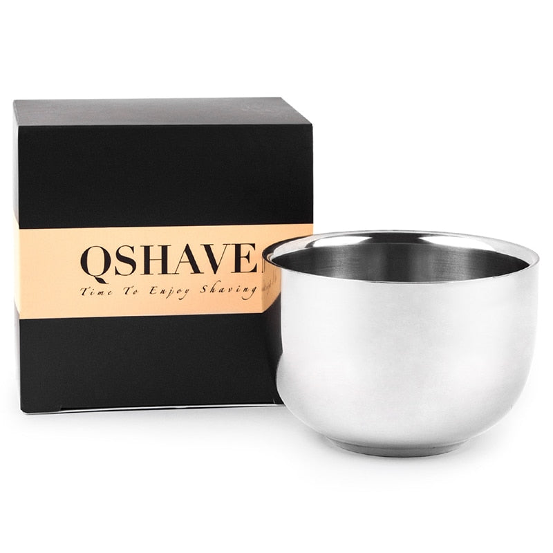 QSHAVE Stainless Steel Shaving Soap Cream  Bowl Safety Razor Classic Brush Stand QM3205