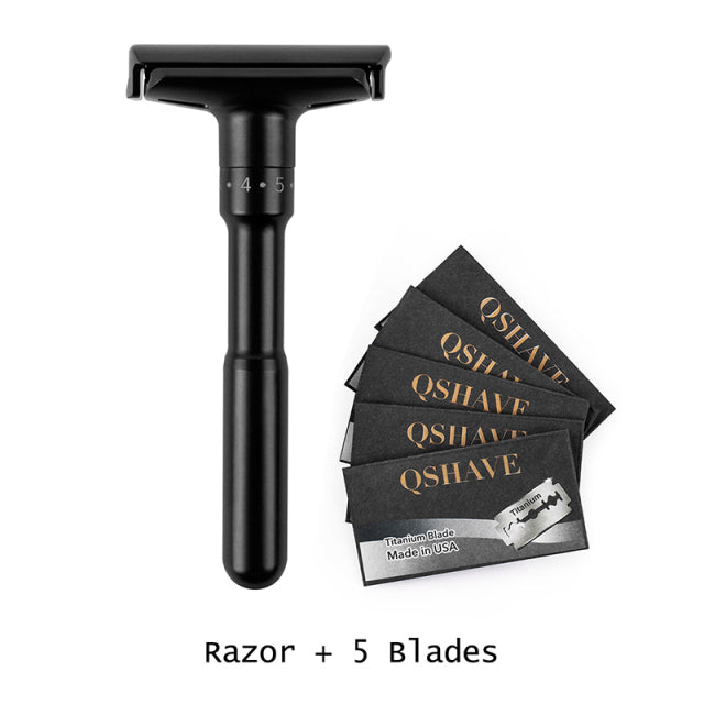 QShave Luxurious Black Adjustable Safety Razor Safety Razor Men Shaving + 5  Blades RD928