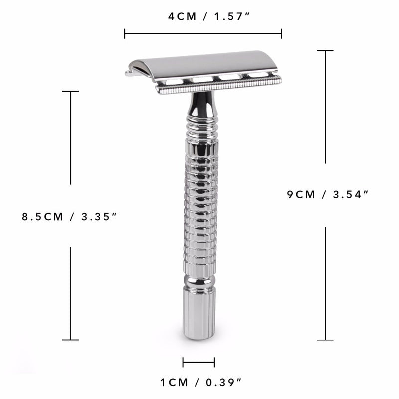 Qshave Short Handle Classic Safety Razor Double Edge Mens Shaving Razor Cure Handle, 1 Razor+ 5 blades RD729