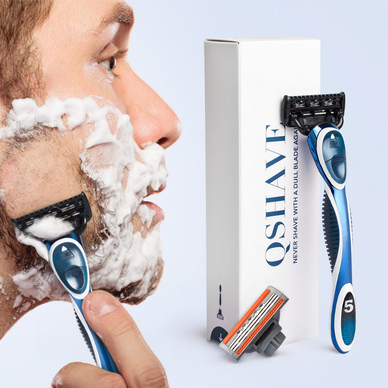 QShave Blue Men Manual Shaving Trimmer Blade Razor +1 Cartridge X3 Blade + 1 Cartridge  X5 Blade RQ500