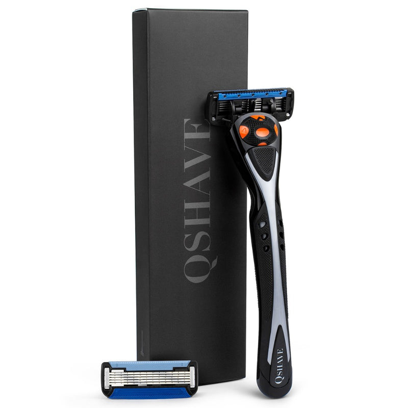 Qshave Black Spider Manual Man Shave Razor with Trimmer (1 Handle + 1 Cartridge X6 Blade + 1Cartridge X5 Blade) RS990