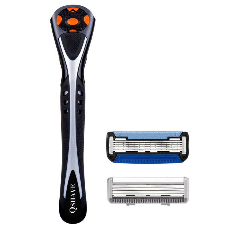 Qshave Black Spider Manual Man Shave Razor with Trimmer (1 Handle + 1 Cartridge X6 Blade + 1Cartridge X5 Blade) RS990