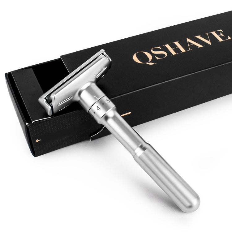 QSHAVE Adjustable Safety Razor Double Edge Classic Mens Shaving Mild to Aggressive 1-6 File Hair Removal Shaver it with 5 Blades RD728