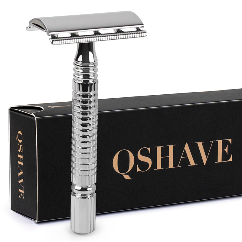 Qshave Short Handle Classic Safety Razor Double Edge Mens Shaving Razor Cure Handle, 1 Razor+ 5 blades RD729