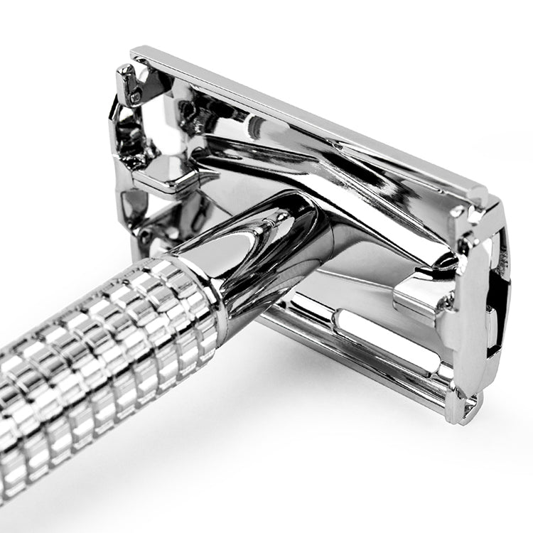 QSHAVE 8.6cm Short Handle Classic Safety Razor with 5 blades silver plated RD267