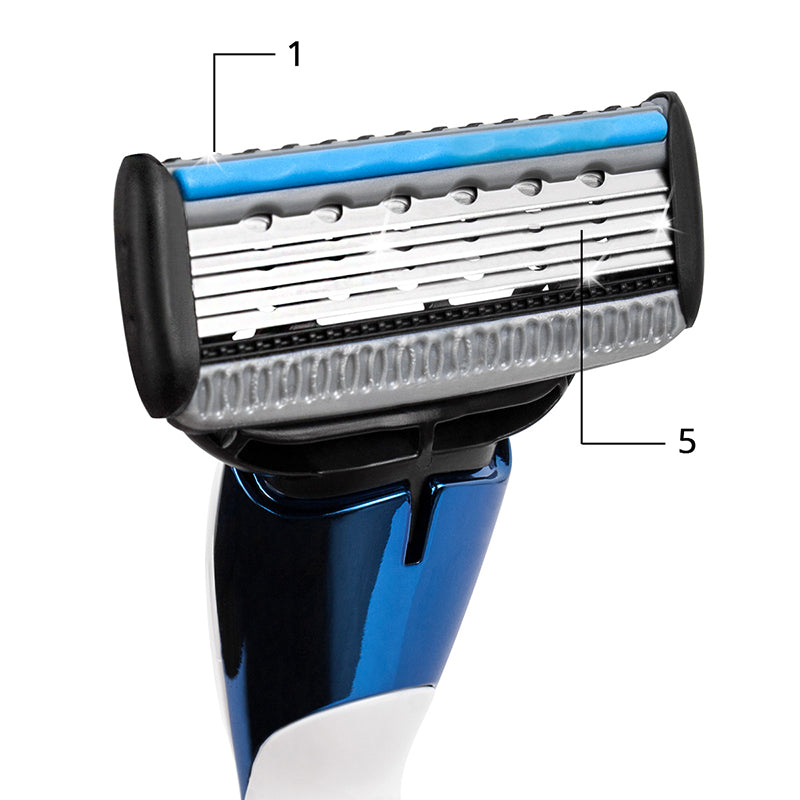 QSHAVE Blue Series 5-Layer USA Blade Manual Razor Men Shaving Razor with 2 Cartridges X5 Blade  LW10205