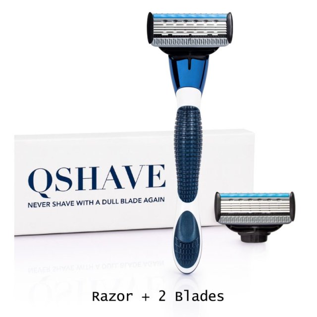 QSHAVE Blue Series 5-Layer USA Blade Manual Razor Men Shaving Razor with 2 Cartridges X5 Blade  LW10205