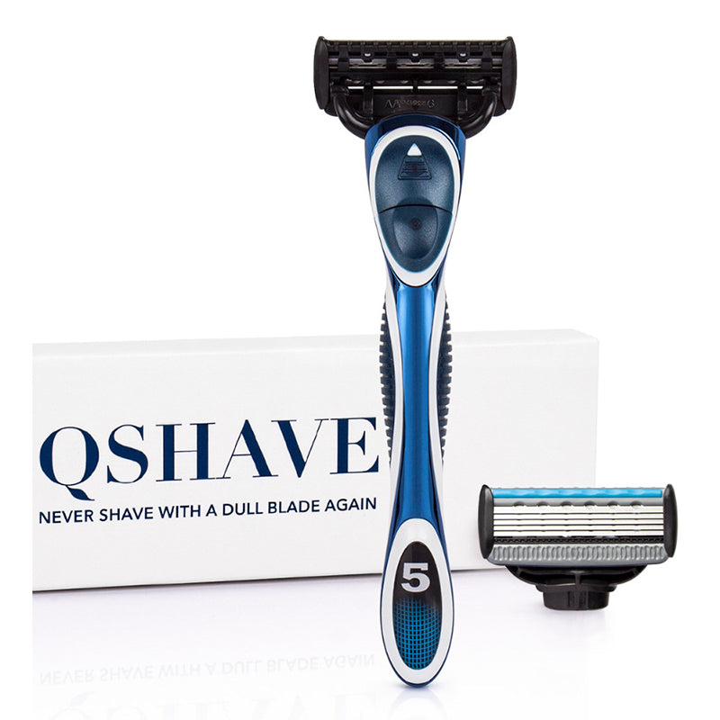 QSHAVE Blue Series 5-Layer USA Blade Manual Razor Men Shaving Razor with 2 Cartridges X5 Blade  LW10205