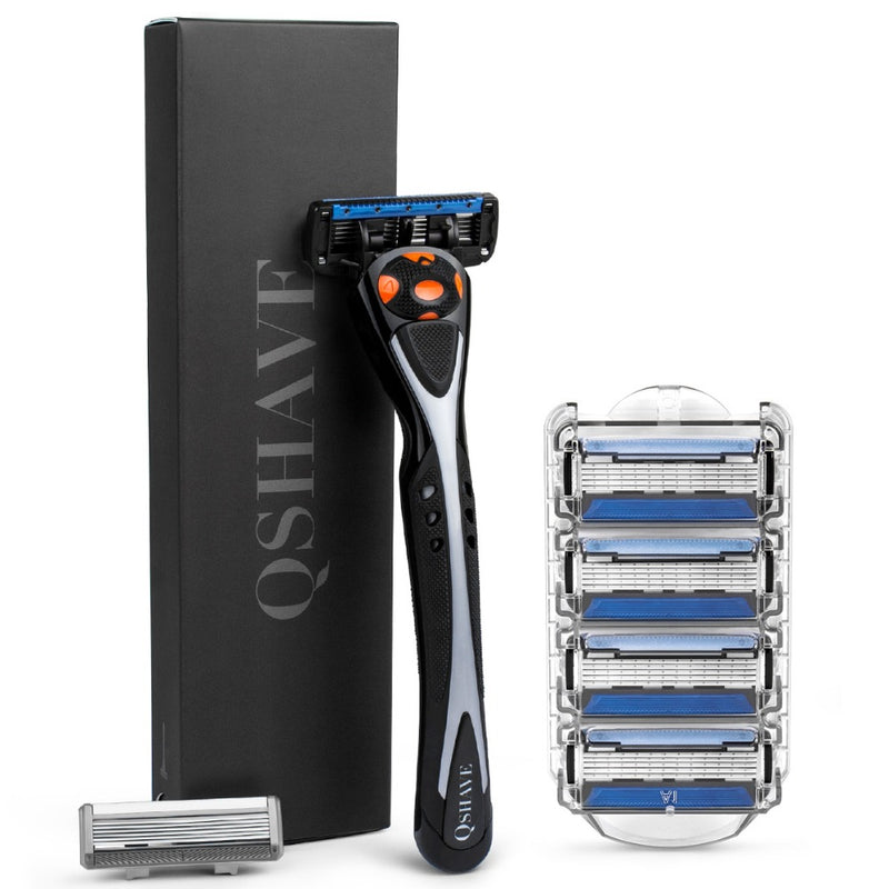 Qshave Black Spider Man Razor  + 5 Cartridges USA X5 Blade + 1 Cartridge Germany X6 Blade)